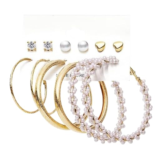 Gold-Plated Stud & Hoop Earrings Set – Stylish Jewelry for Women & Girls