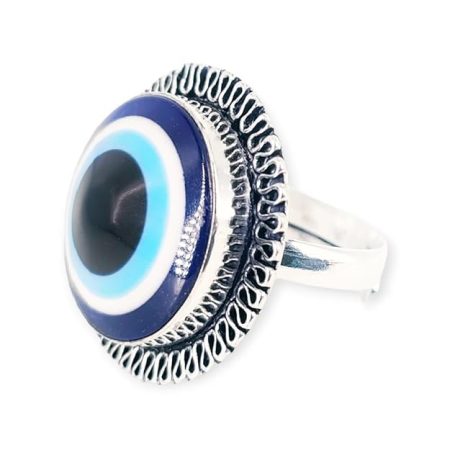 Evil Eye Ring with Adjustable Size in German Silver