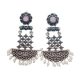 Vintage Silver Oxidized Earrings with Pink Stone & Pearl Drops for Women