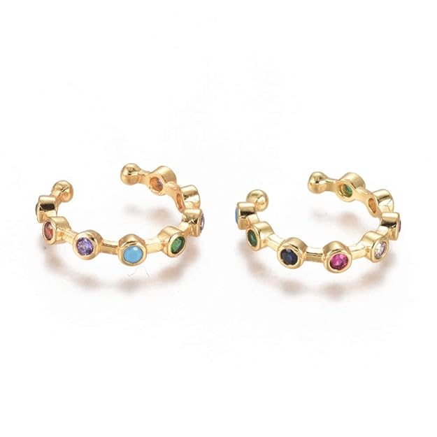 Gold-Plated Geometric Crystal Non-Pierced Clip-On Ear Cuff Earrings