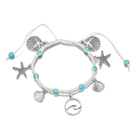 Starfish Shell Conch Anklet Sea Wave Turquoise Rope Foot Chain