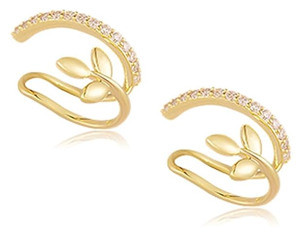 1 Pair CZ Leaf Ear Cuff Wrap Earrings – Non-Piercing Clip-On for Women & Girls