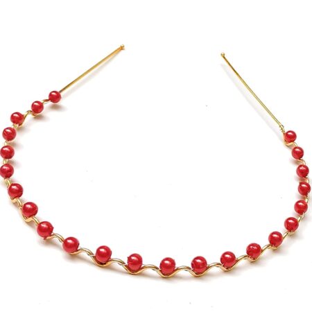 Red Pearl Hairband – Silver & Gold Headband for Women & Girls