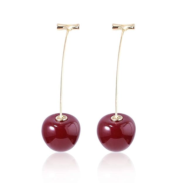 Earrings For Women Red Cherry Designs Gold Plated Dangle Earrings