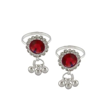 Red Colour Studded Shimmering Stone Trendy Toe Ring Bichudi