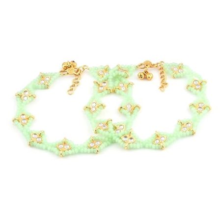 Green Crystals Beaded Traditional Kundan Anklets