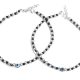 Black & Silver Heart Bead Anklet with Blue Evil Eye