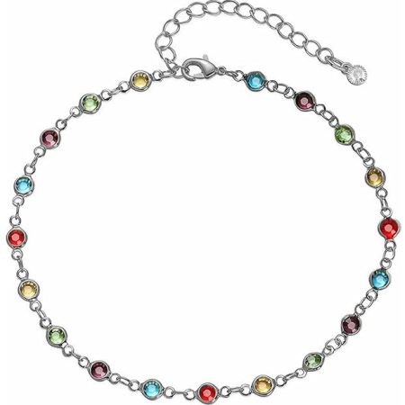 Silver Adjustable Multicolor Round Crystal Stone Ankle Bracelets