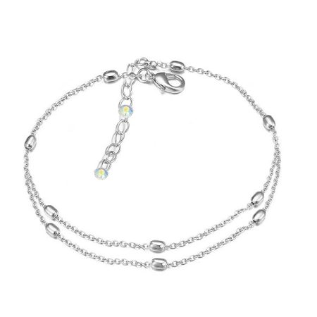 Adjustable Silver Plated Double Layered Anklet