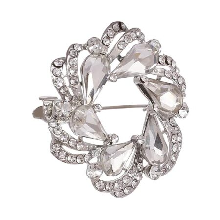 Silver Crystal White Stone Round Blazer Pins Badge Lapel Pin Brooches Brooch For Men
