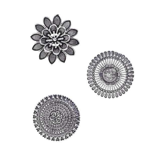 Chimes Combo Artistic Crafted Oxidized Silver Cocktail Rings for Women