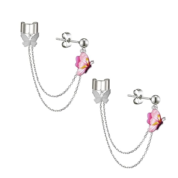 Chains Medley Butterfly Ear Cuff Earrings For Women And Girls