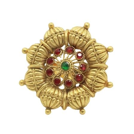 Round Shape Design Antique Gold Plated Adjustable Finger Ring With Kempu Stone Work