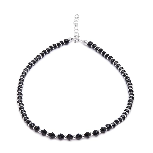 925 Sterling Silver Black Rhodium Beaded Anklet for Women