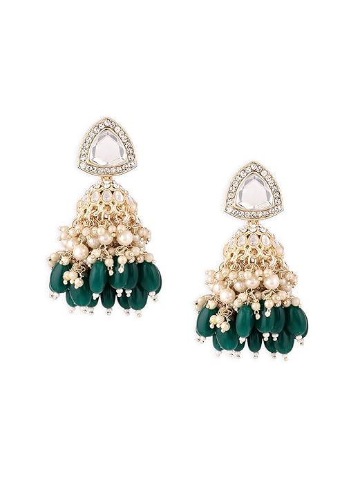 Green Stones Cluster Beads Drop Jhumka Earring For Women