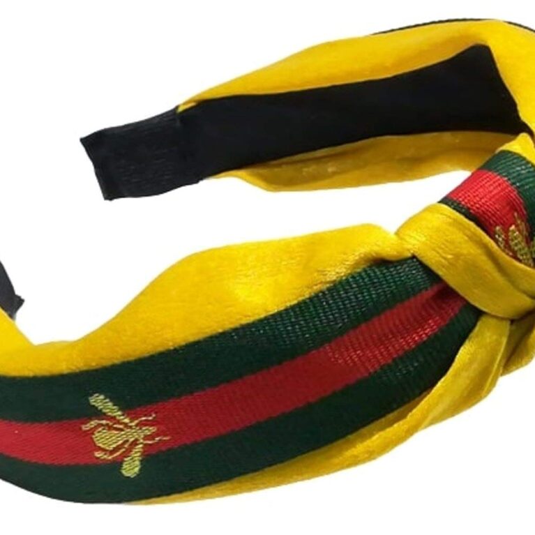 Bee Print Striped Fabric Knot Plastic Hairband Hair Accessories for Girls & Women, Yellow