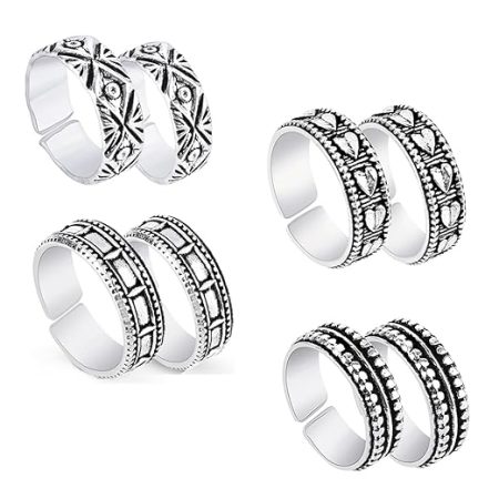 Traditional Silver Oxidised Toe Rings Set