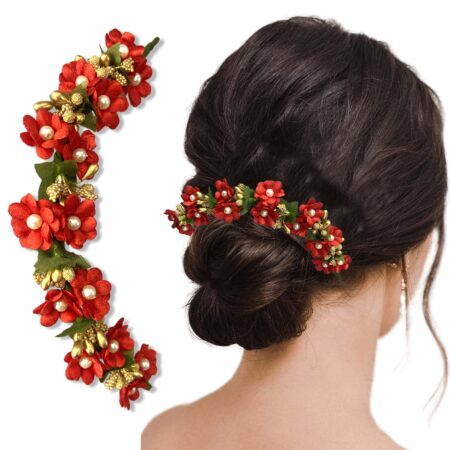 Red Rose Hair Accessories – Bridal Bun Brooch & Braid Decor