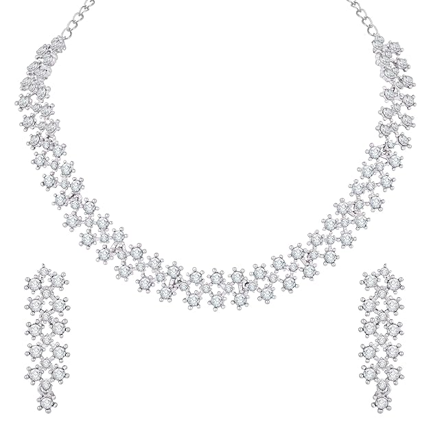 White Stones/AD Diamond Necklace with Earrings - Jewellery