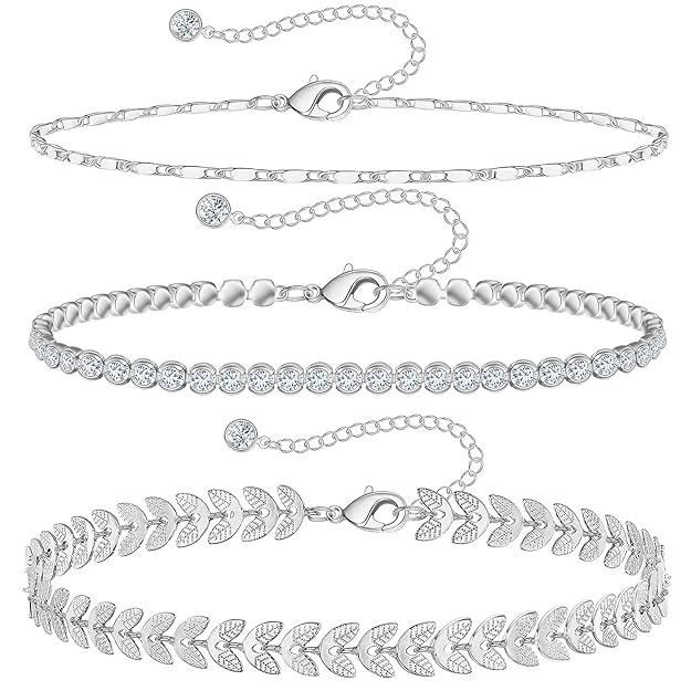 14K Gold Plated Dainty Layered Anklet Snake Paperclip Set for Women (3Pcs)