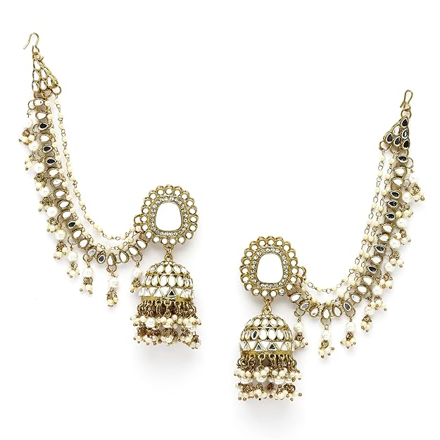 Traditional Stylish Gold Plated Polki & Pearl Bahubali Jhumki Jhumka Earrings