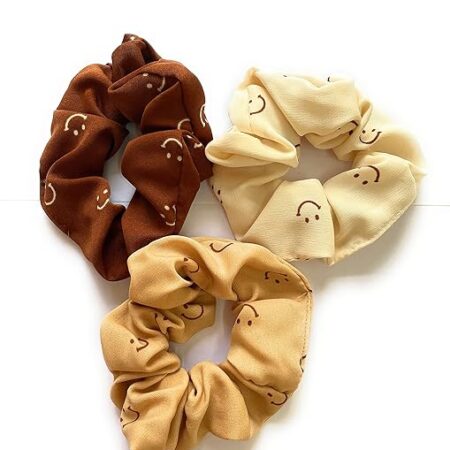 Printed Fabric Scrunchies – Coffee Smiley Set (Pack of 3)