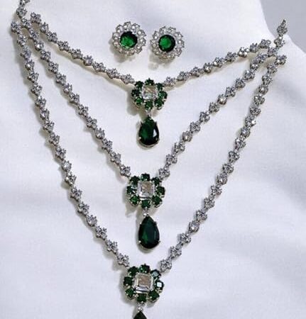 Necklace & Matching Earrings Fashion Jewelry Set (Green)