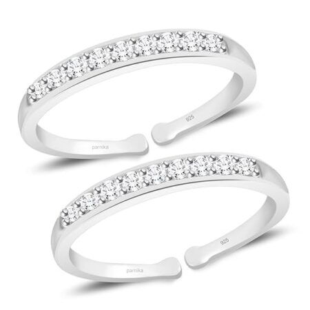 Parnika (Formerly Mj 925 Exotic Cz Silver Toe Rings (Leg Finger Rings) In Pure 92.5 Sterling Silver For Women | Chandi Bichiya | With Certificate Of Authenticity