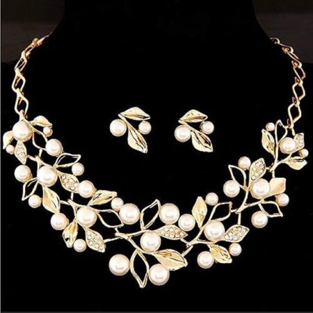 YouBella Gifts Stylish Latest Traditional Gold Plated Pearl Choker Jwell Necklace Jewellery Set with Earrings for Girls and Women