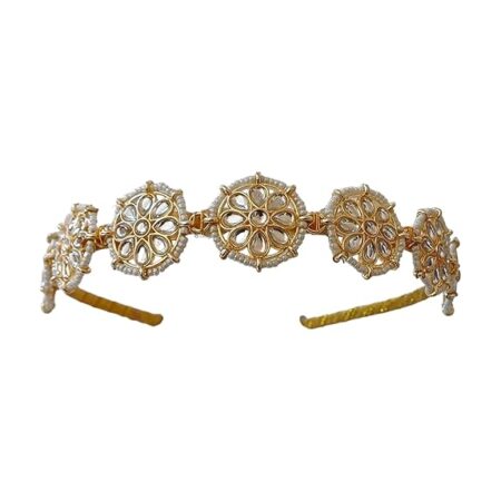 Kundan Mathapatti Sheeshpatti Golden Wedding Hairband, Celebrity Headband, and Hair Jewellery Tiara for Women and Girls