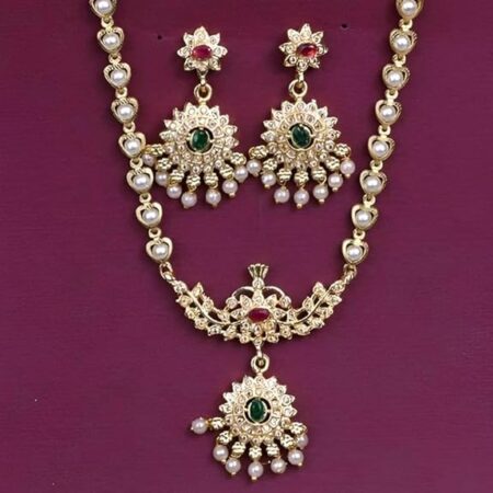 Fashion Frill Necklace Set For Women | Gold Plated Jewelry Set | Floral Jewelry Set for Haldi | Temple jewelry set for women traditional