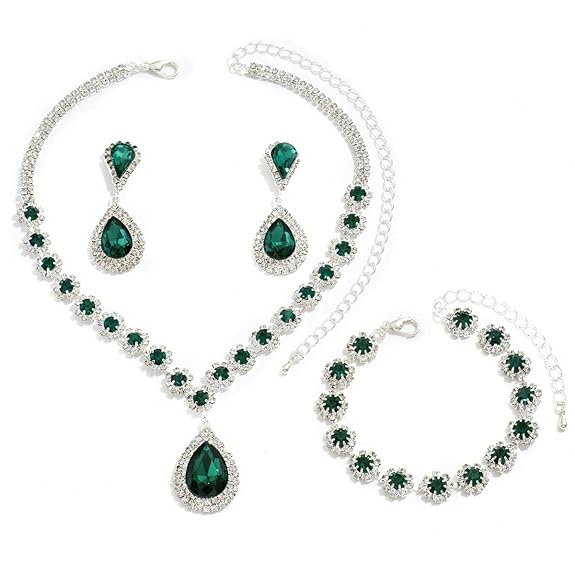 Necklace Jewellery Set for Women Latest Stylish Fancy Earrings Bracelet Combo Valentine Gift for Girlfriend Girls (16043s) (Green)
