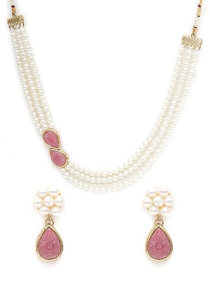 Karatcart Pink Stone Studded Pearl Kundan Necklace Set for Women…