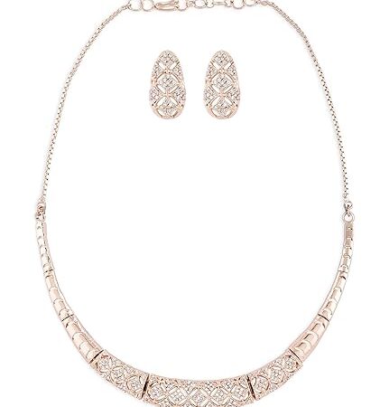 Rose Gold Cubic Zirconia Party Bling Necklace & Earring Set For Women-ZPFK15274