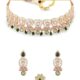 Green Pink Stones Austrian Diamonds Embellished Choker Necklace Earring & Ring Set For Women-ZPFK17672