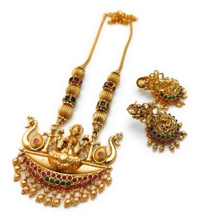 Necklace Set for Women with Earrings for Girls Stylish, Antique Lakshmi Mata Design, South Indian Jewellery set