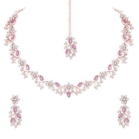 American Diamond AD with Colorful Crystal Necklace Jewellery Set for Women/Girls | Perfect for Weddings, Parties & Festive Occasions
