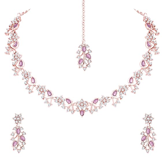 American Diamond AD with Colorful Crystal Necklace Jewellery Set for Women/Girls | Perfect for Weddings, Parties & Festive Occasions