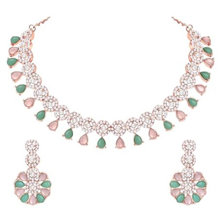 Kundan and American Diamond Necklace Jewellery Set with Earrings for Women | Ideal for Party, Festivals and Special Occasions