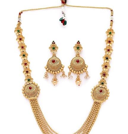 Gold Plated Rani Haar Long Kundan Studded Multistring Necklace Set And Earring | Jewellery Set For Women (NS105732)