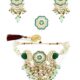 Turquoise Blue & Green Meenakari Cascading Waterfall Beads Necklace Earring & Ring Set For Women-ZPFK14607