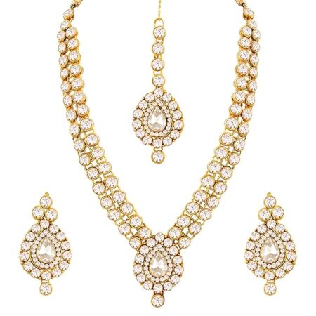 Diamond Gold Plated Jewellery Set with Maang Tikka for Women