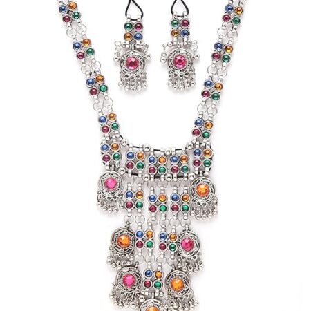 Shining Diva Fashion Latest Stylish Traditional Oxidised Silver Necklace Jewellery Set for Women (13110s)