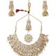 Gold Tone Kundan Choker Necklace Earring Maangtikka & Ring Set For Women-ZPFK10799