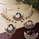 Multicolor Meenakari Peacock Inspired Multistrand Pearls Choker Necklace Earring & Ring Set For Women-ZPFK14436