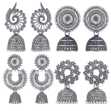 earrings for women fashion jhumka oxidised Silver Earrings for women Combo chandbali pearl chandbali stylish jhumkas traditional Earrings For girls South indian traditional Ear Rings -M124